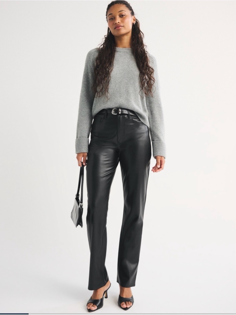 Abercrombie Curve Love High Rise 90s Straight Vegan Leather Pant in Black